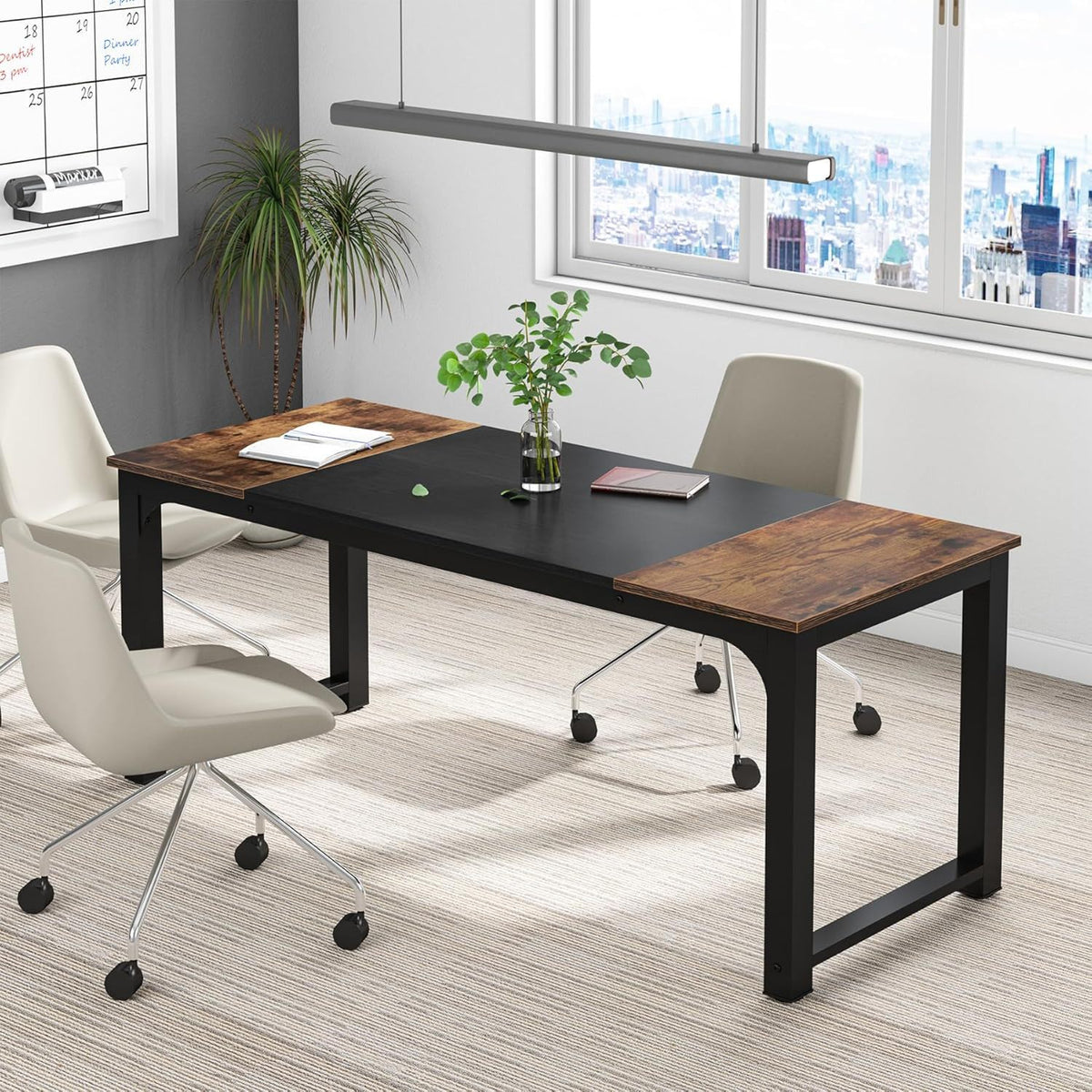Executive Office Desk with Thick Frame - Brown / Black