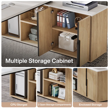 74.8" Executive Desk, Large Office Desk with Cabinet, L Shaped Computer Desk Business Furniture Workstation Set