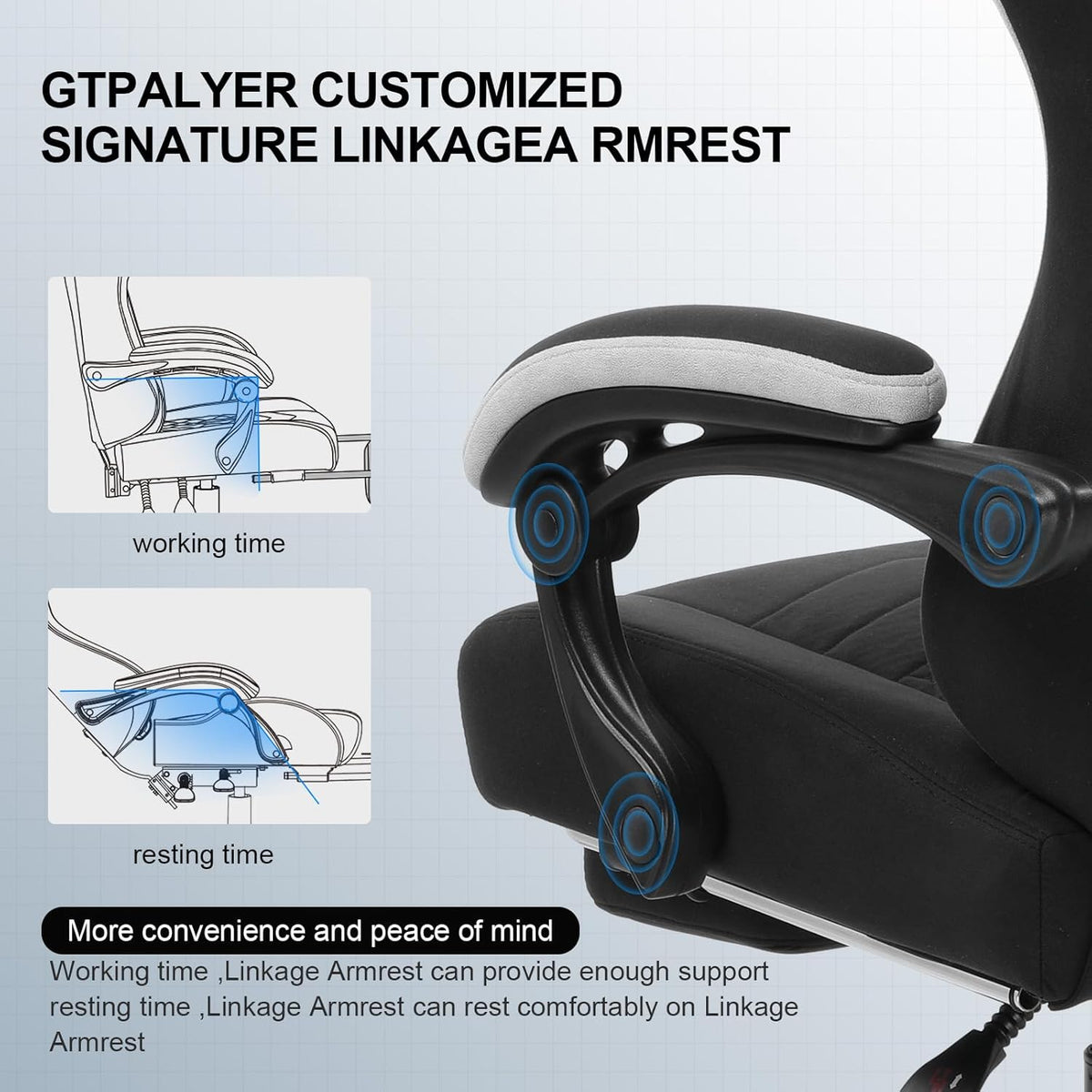 Gaming Chair, Computer Office Chair with Pocket Spring Cushion, Linkage Armrests and Footrest, High Back Ergonomic Computer Chair with Lumbar Support Task Chair with Footrest(Black)