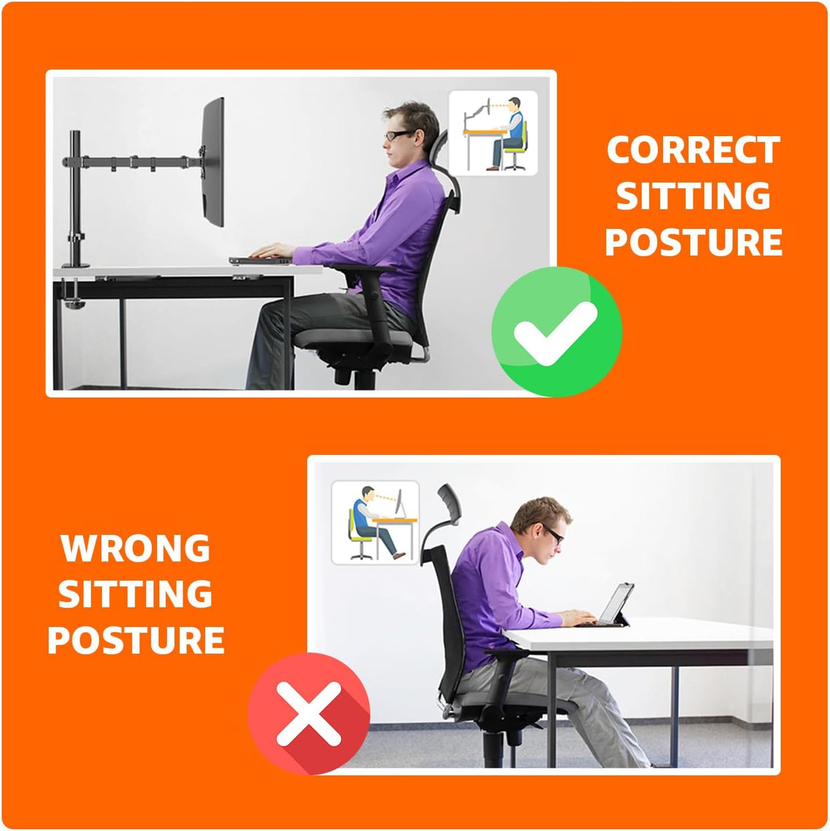 Single Computer Monitor Stand with Cable Management, Height Adjustable VESA Desk Arm Mount, Fully Adjustable Tilt and Rotation, Steel, Black, Fits 13-30" Screens