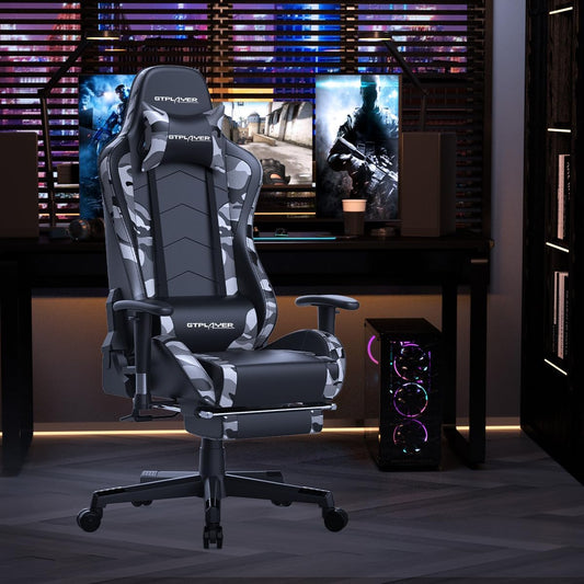 Gaming Chair with Footrest Speakers Video Game Chair Bluetooth Music Heavy Duty Ergonomic Computer Office Desk Chair
