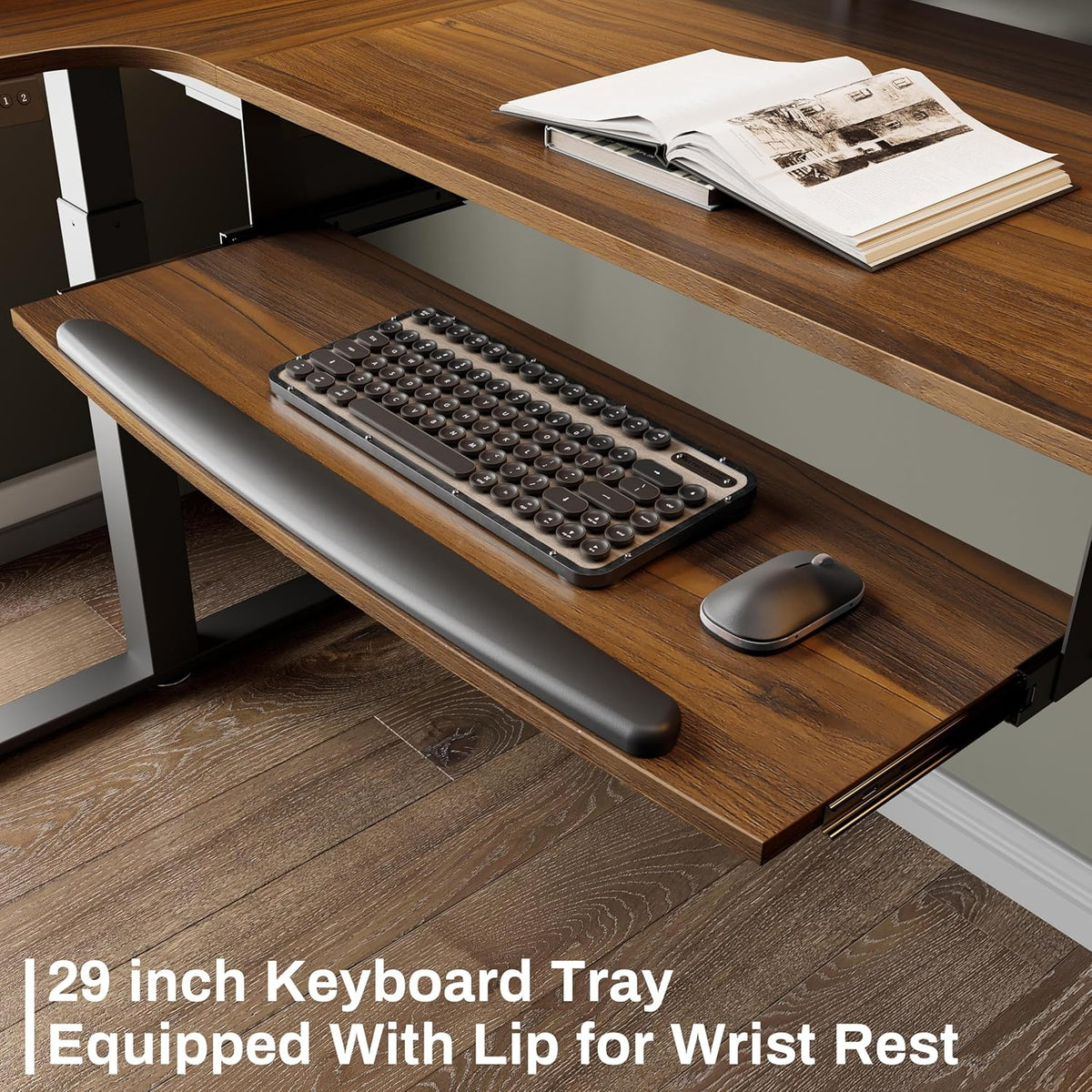 Standing Desk Electric Adjustable Height (61"X43") Computer Desk with Keyboard Tray Sit Stand Desk L Shaped Desk for Work/Home Office,Dual Motor,Memory Presets,2 Usb/Rgb,Walnut/Right