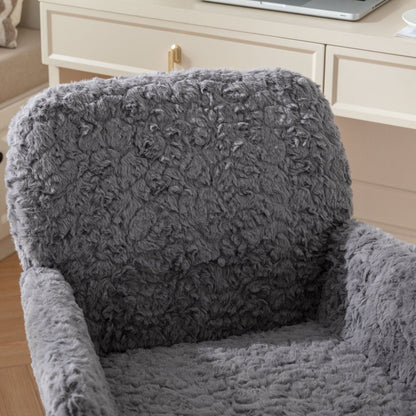 Artificial Rabbit Hair Office Chair with Metal Base - Swivel, Adjustable Height