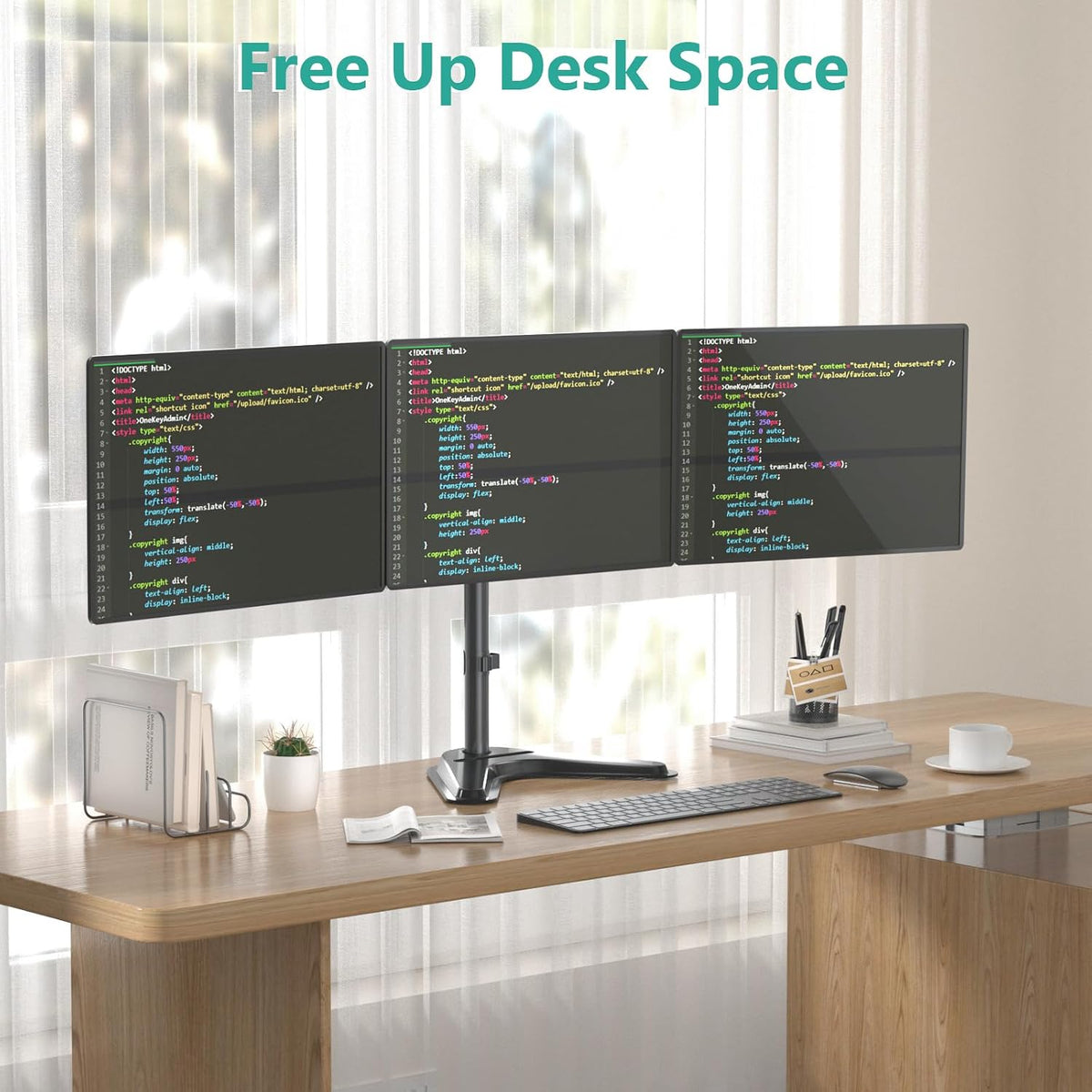 Freestanding Triple Monitor Stand for 13-27 Inch Screens，22Lbs per Arm
