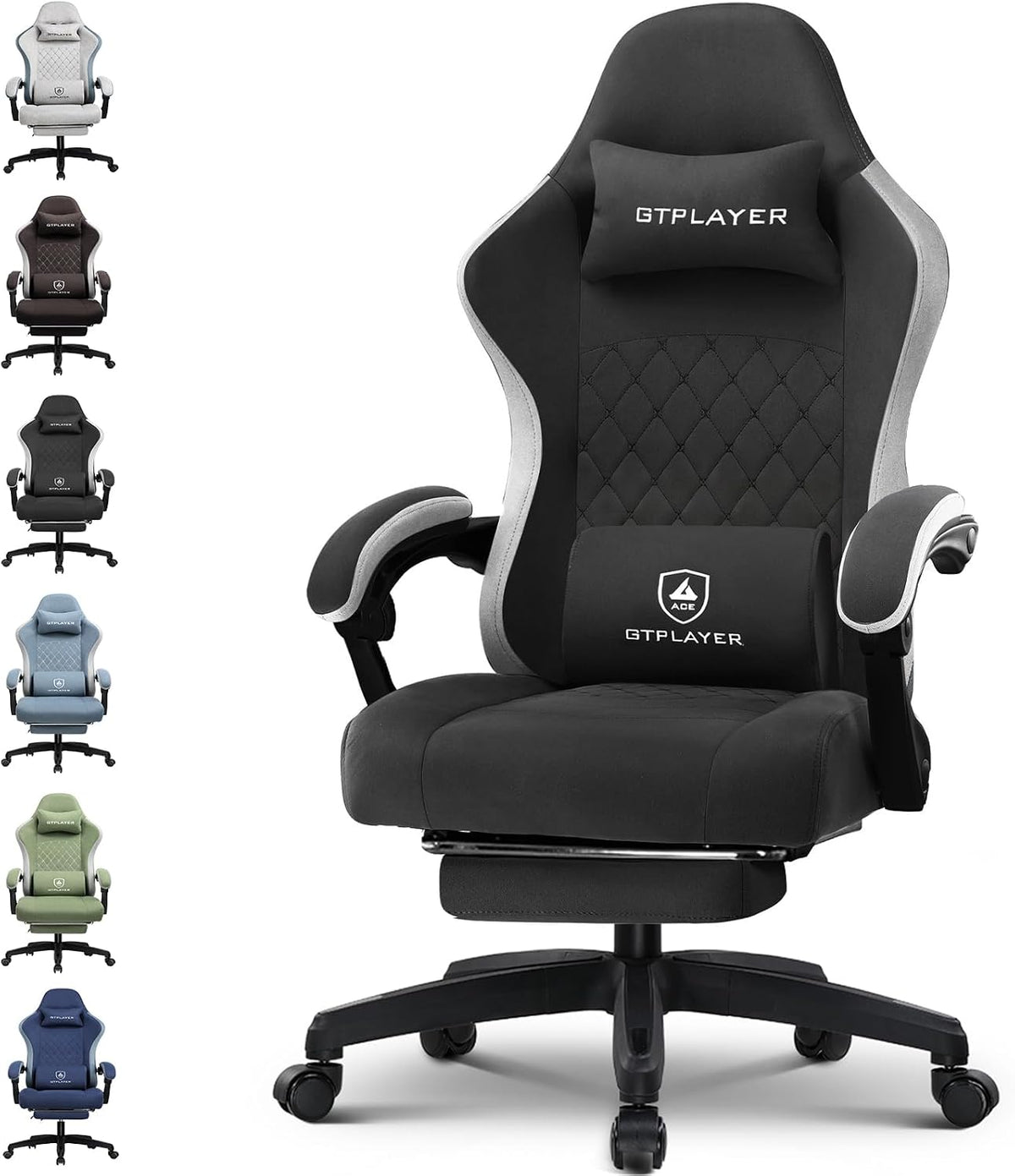 Gaming Chair, Computer Office Chair with Pocket Spring Cushion, Linkage Armrests and Footrest, High Back Ergonomic Computer Chair with Lumbar Support Task Chair with Footrest(Black)