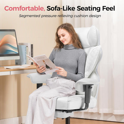 Big and Tall Office Chair Heavy Duty Wide Ergonomic Gaming Chair with Deluxe Embossing Designed Leather with Foot Rest,145°Reclining Adjustable Armrests Pocket Spring Back Support and Pillow