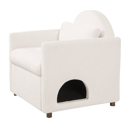 Beige Pet Friendly Accent Chair with Hidden Pet Nook - Acacia Wood