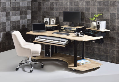 Music Recording Studio Desk Wood Workstation – Light Brown or Dark Gray