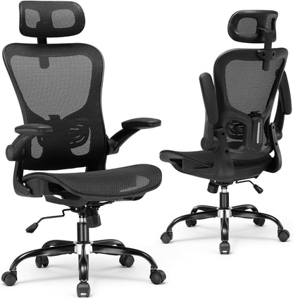 Office Chair, Home Ergonomic Desk Chair with High Back Mesh, Mesh Office Computer Desk Chairs with Adjustable Lumbar Support, Rolling Work Swivel Task Chairs with 3D Armrests and Headrest
