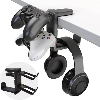 New 2In1 Gaming Headphone Stand Adjustable Desk Edge Hook Gamepad Headset Desk Hanger Rotation Headset Support Earphone Holder
