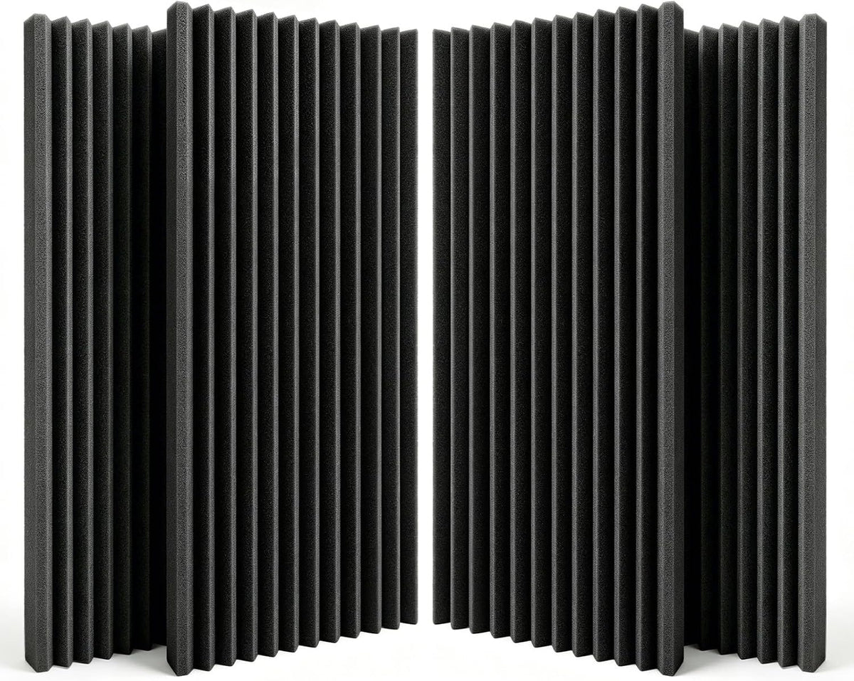 SODOCT 4 Pack Large Wedge Acoustic Foam Panels, 48 X 24 X 2 Inches High Density Sound Proof Foam for Walls, Professional Sound Absorbing Studio Panels for Home Theater, Recording (Black)