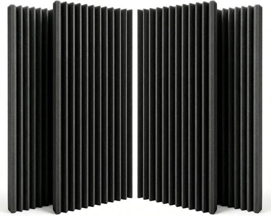 SODOCT 4 Pack Large Wedge Acoustic Foam Panels, 48 X 24 X 2 Inches High Density Sound Proof Foam for Walls, Professional Sound Absorbing Studio Panels for Home Theater, Recording (Black)
