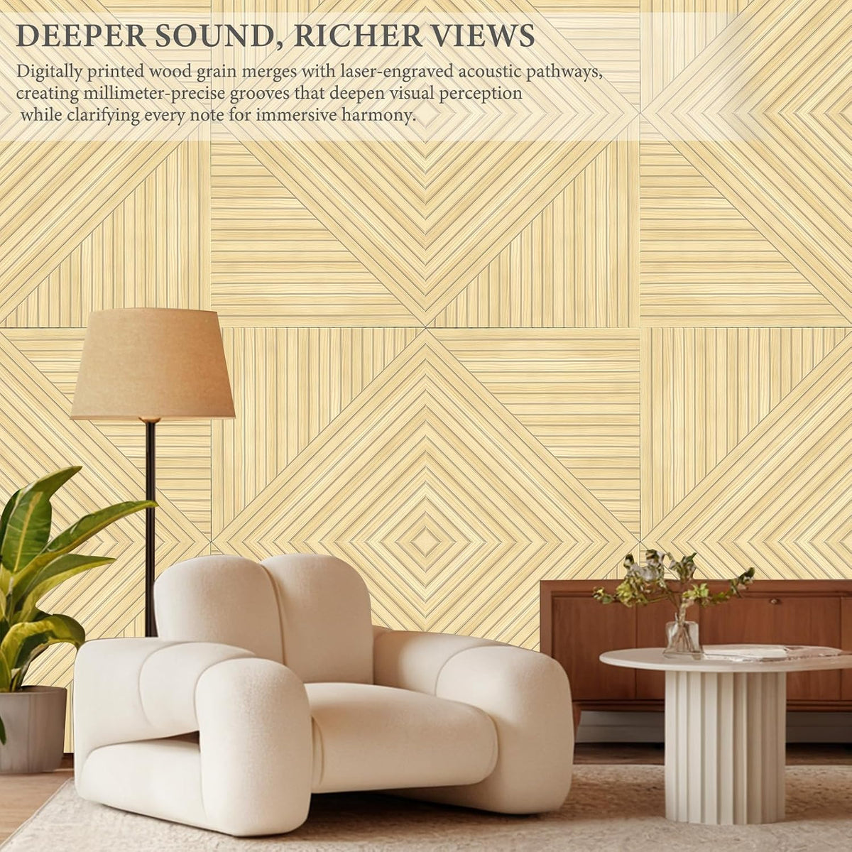 Wood-Pattern Acoustic Panels 23.6" X 23.6", 6 Pack, Ash