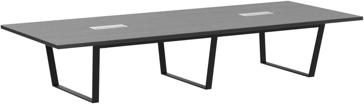 12FT Conference Table with Cable Management Grommets — Modern Rectangle Office Meeting/Boardroom Table with Melamine Wood Top and Metal Frame (Grey)