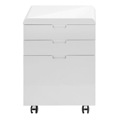 Modern Rolling File Cabinet with Storage Drawers & Printer Stand – Glossy White