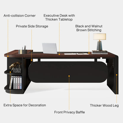 80 Inches Executive Desk, L-Shaped Office Desk with 55 Inches Cabine