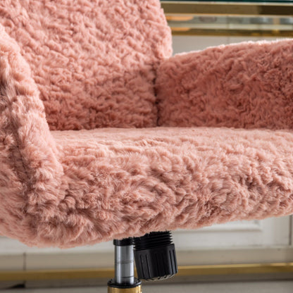 Artificial Rabbit Hair Office Chair with Metal Base - Swivel, Adjustable Height