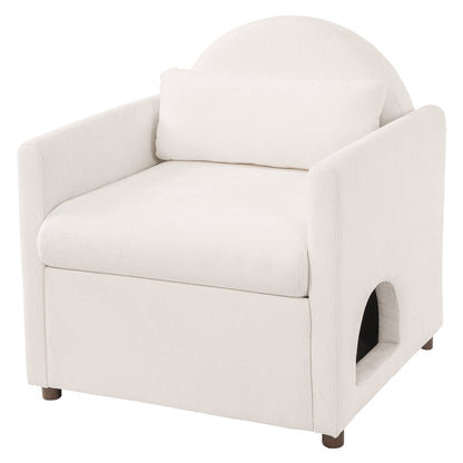 Beige Pet Friendly Accent Chair with Hidden Pet Nook - Acacia Wood