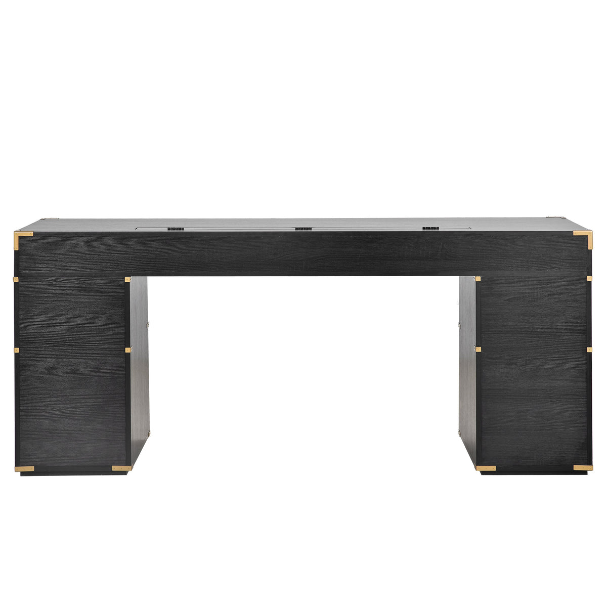 70" Traditional Executive Desk with Metal Trim, 2 File Drawers & USB/Power Outlets – Black