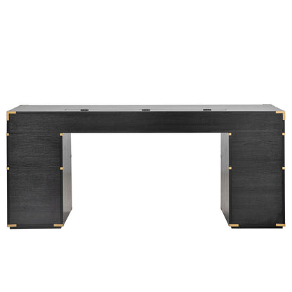 70" Traditional Executive Desk with Metal Trim, 2 File Drawers & USB/Power Outlets – Black