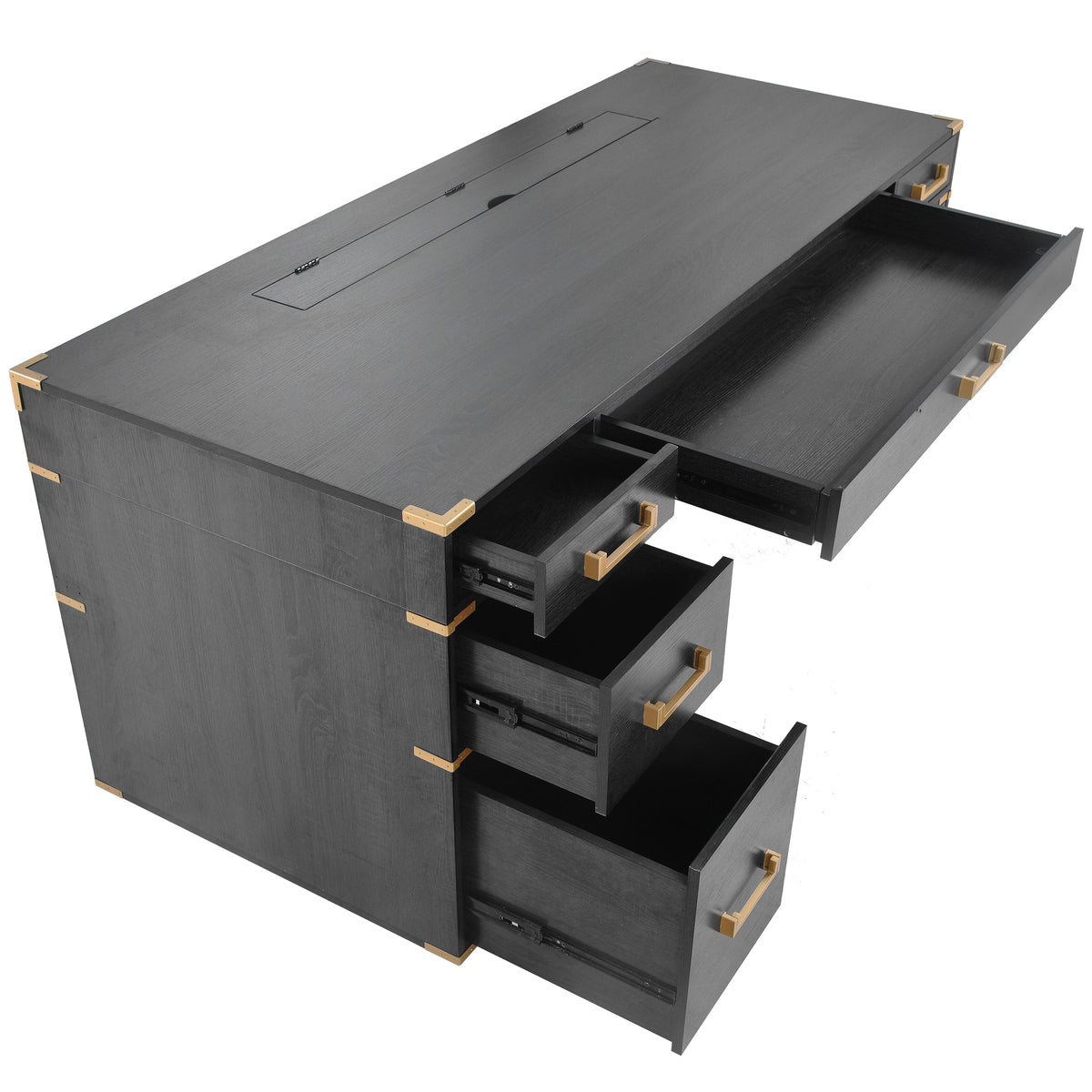 70" Traditional Executive Desk with Metal Trim, 2 File Drawers & USB/Power Outlets – Black