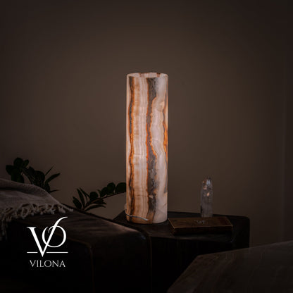 White Ice Onyx Cylinder Table Lamp – 20″ Tall × 5.5″ Diameter