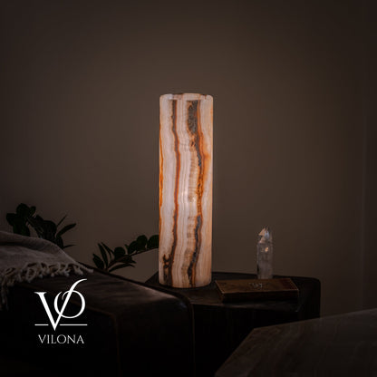 White Ice Onyx Cylinder Table Lamp – 20″ Tall × 5.5″ Diameter