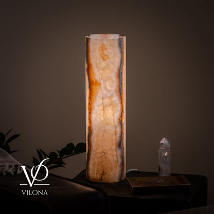 White Ice Onyx Cylinder Table Lamp – 20″ Tall × 5.5″ Diameter