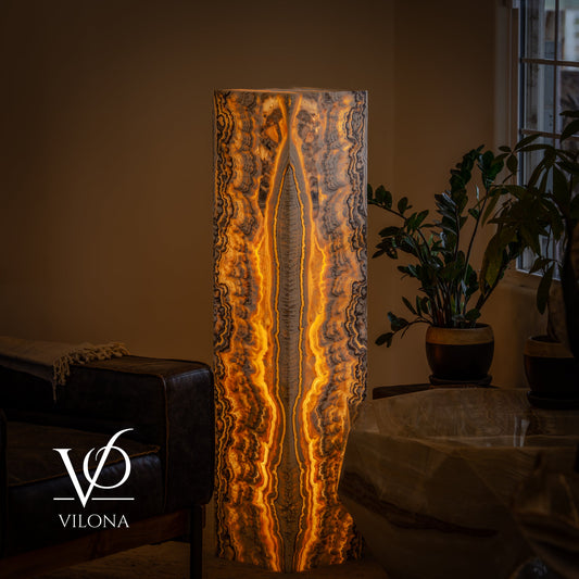 Golden Cloud Onyx Floor Lamp – Exotic – Medium – 51″ H × 12″ W × 12″ D – Square – #1