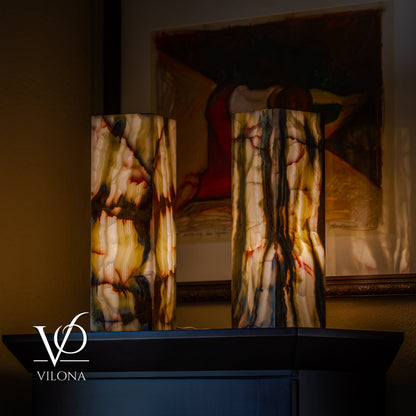 Bamboo Onyx Table Lamp Pair – Dark Edition #3 – 19.75" Tall × 6" Wide Each