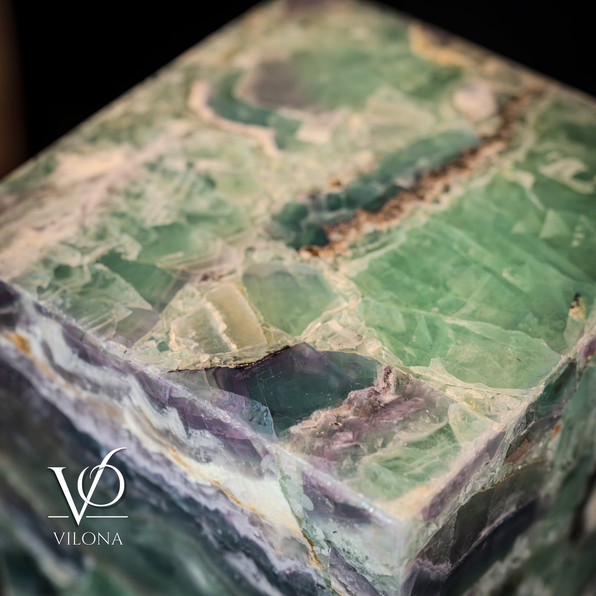 Fluorite Crystal Table Lamp - 24" Tall, 8x8" - Square Closed Top (Medium #6)