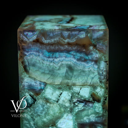 Fluorite Crystal Table Lamp - 24" Tall, 8x8" - Square Closed Top (Medium #6)