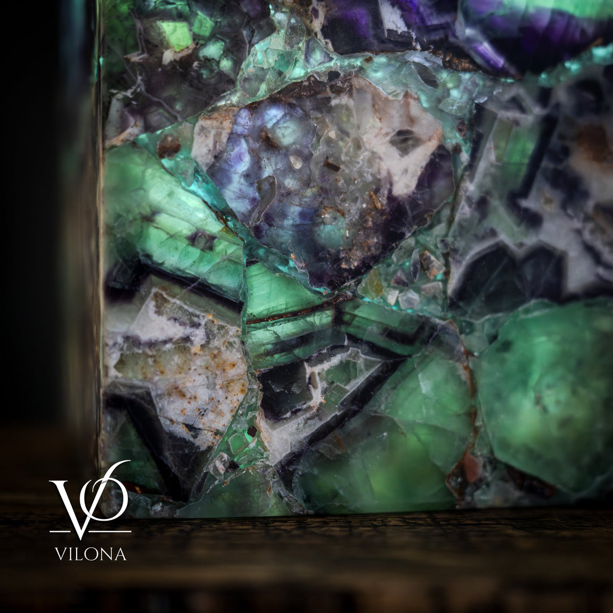 Fluorite Table Lamp - 16" Tall, 5.75"x5.75" Live Edge Square - (Small #17)