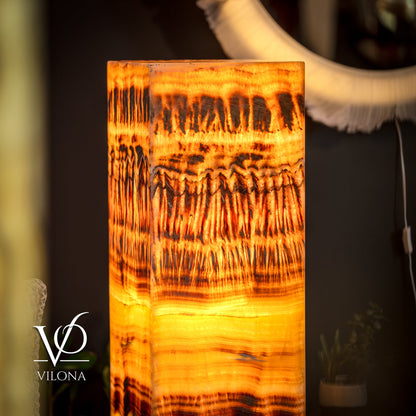Exotic Dragon Eye Golden Cloud (Onyx Floor Lamp) - Medium - 51.25"H x 12"W - Square - #1