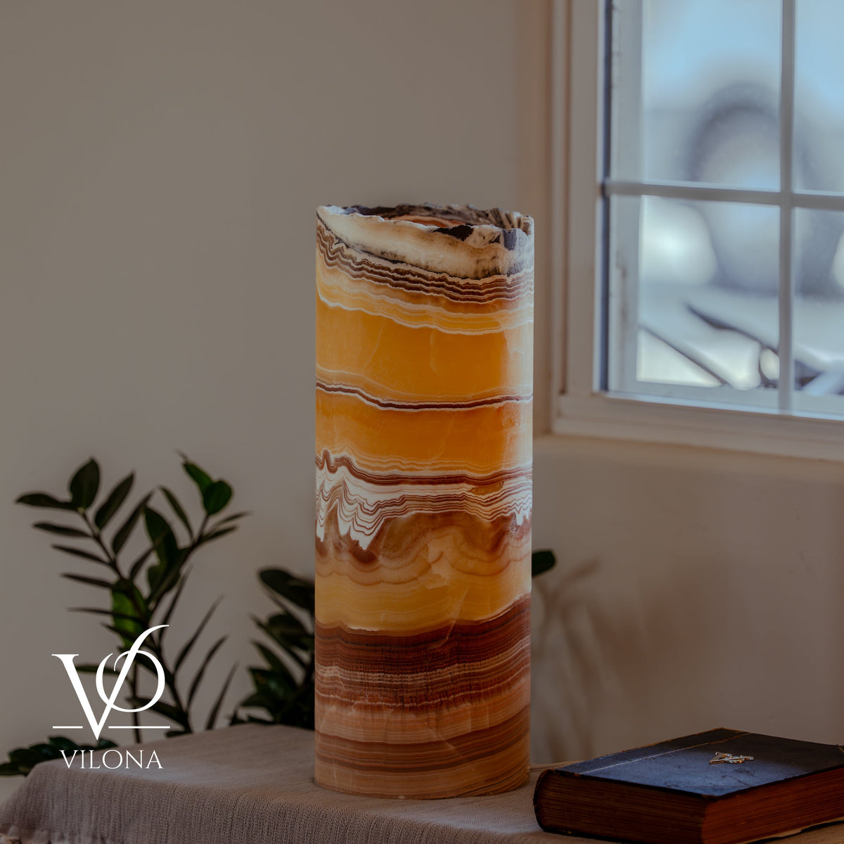 Miami Sunset Onyx Cylinder Live Edge Table Lamp #2