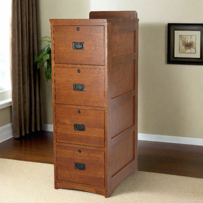 Mission Solid Oak 4 Drawer File Cabinet