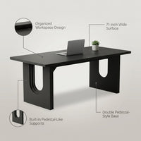 Executive Office Desk Built for Productivity, 71-Inch Wide Surface, Double Pedestal Base, Built-In Storage — infographic
