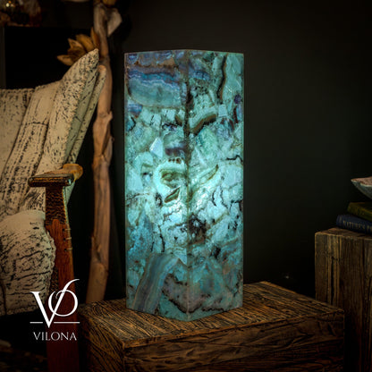 Fluorite Crystal Table Lamp - 24" Tall, 8x8" - Square Closed Top (Medium #6)