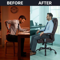 Office Chair Big and Tall 500Lbs Ergonomic Computer Chair High Back PU Leather Wide Seat Desk Chair with Lumbar Support Arms Executive Task Chair for Hone Office,Brown — Before & After