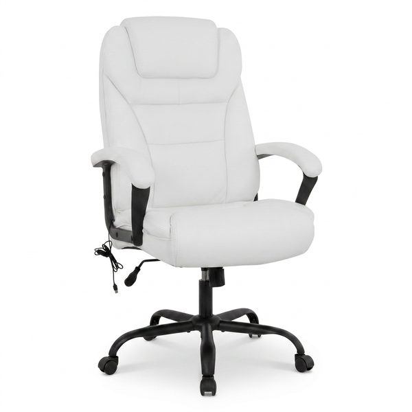 Office Chair Big and Tall 500Lbs Ergonomic Computer Chair High Back PU Leather Wide Seat Desk Chair with Lumbar Support Arms Executive Task Chair for Hone Office,White — Studio Shot