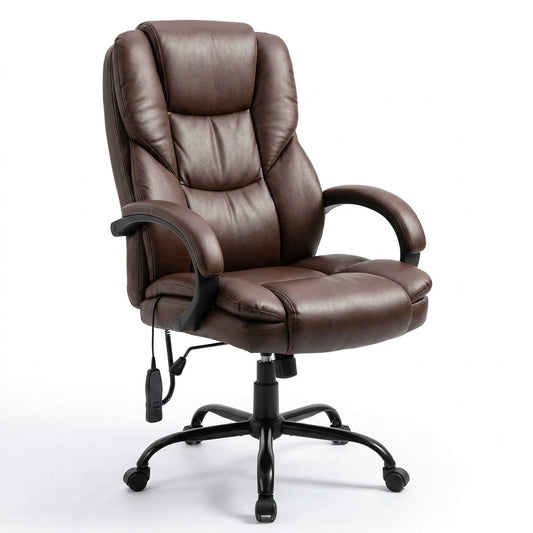 Office Chair Big and Tall 500Lbs Ergonomic Computer Chair High Back PU Leather Wide Seat Desk Chair with Lumbar Support Arms Executive Task Chair for Hone Office,Brown — Studio Shot