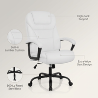 Office Chair Big and Tall 500Lbs Ergonomic Computer Chair High Back PU Leather Wide Seat Desk Chair with Lumbar Support Arms Executive Task Chair for Hone Office,White — infographic