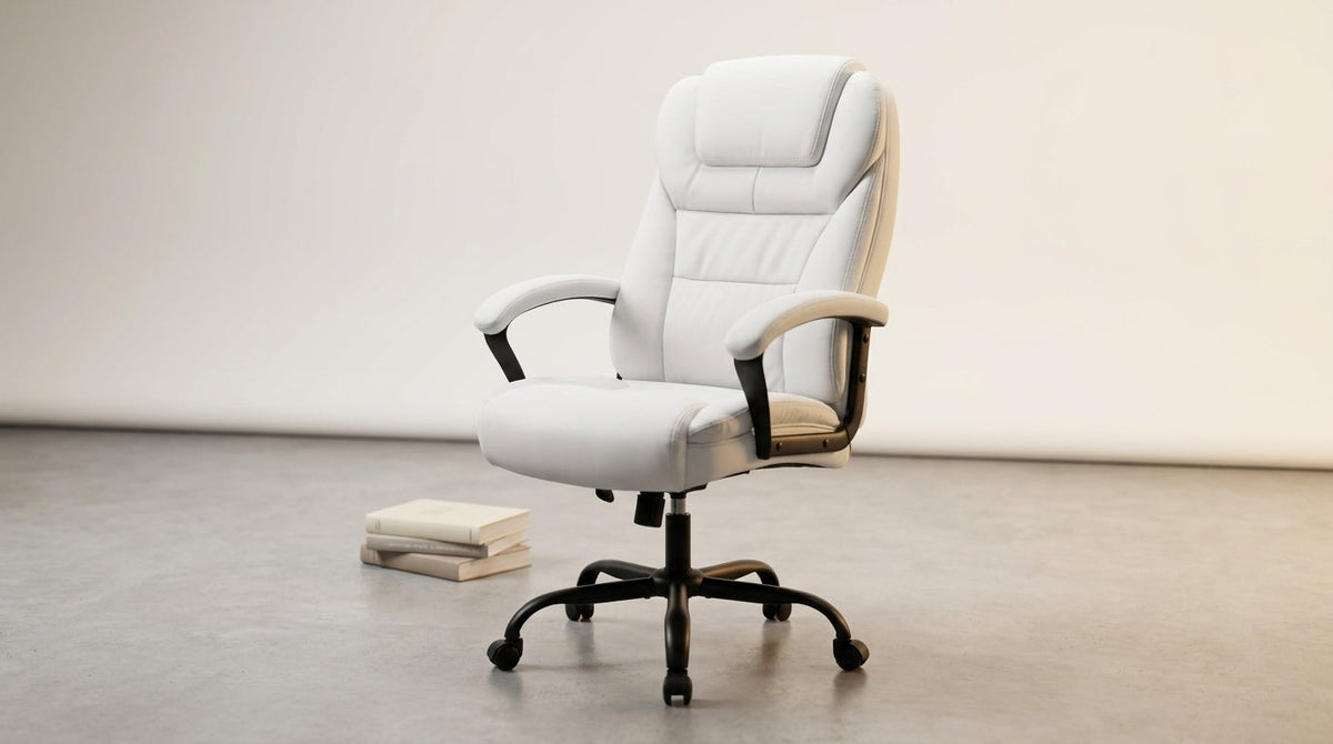 Office Chair Big and Tall 500Lbs Ergonomic Computer Chair High Back PU Leather Wide Seat Desk Chair with Lumbar Support Arms Executive Task Chair for Hone Office,White — Lifestyle