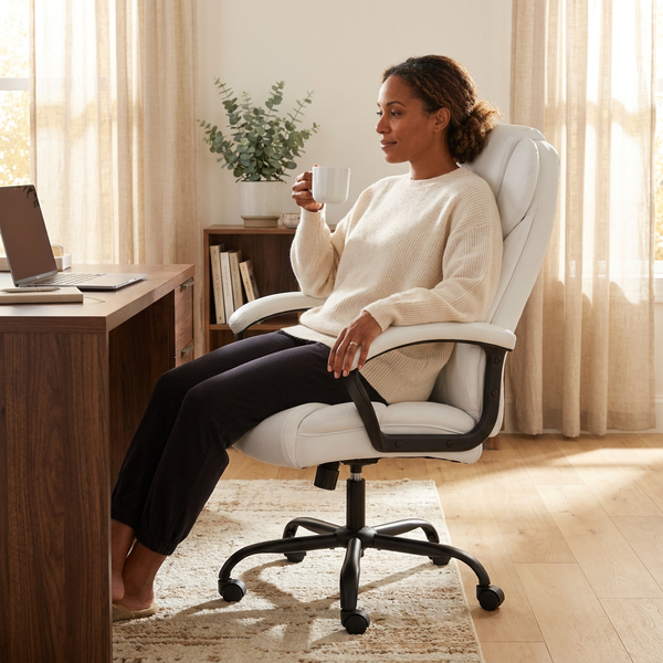 Executive Office Chair Engineered for Big and Tall Users, 500 lb Capacity, High Back PU Leather, Lumbar Support