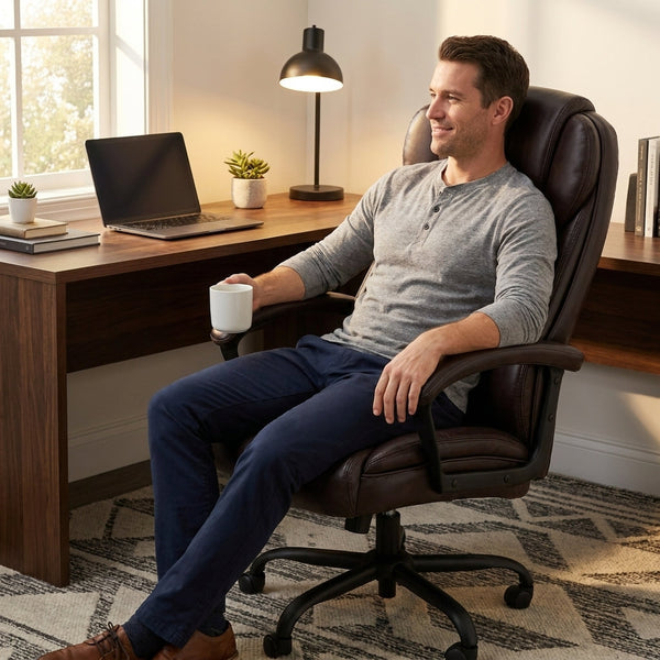Big and Tall Office Chair Built for Heavy Duty Use, 500 lb Capacity, PU Leather, Lumbar Support