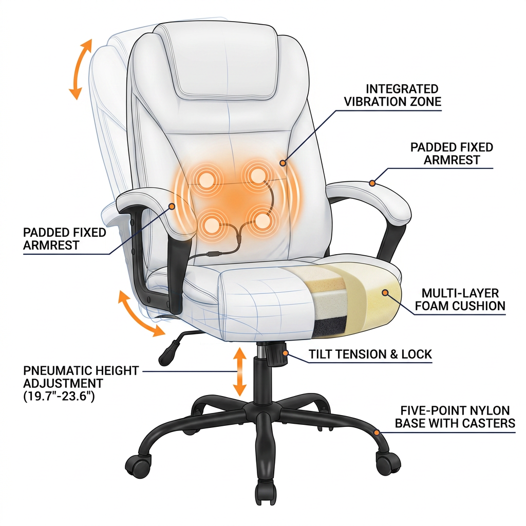 Office Chair Big and Tall 500Lbs Ergonomic Computer Chair High Back PU Leather Wide Seat Desk Chair with Lumbar Support Arms Executive Task Chair for Hone Office,White — How It Works
