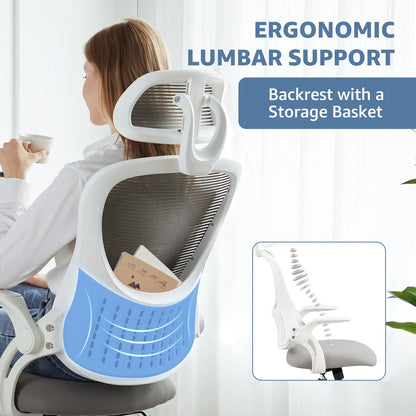 JHK Mesh Office Chair with Flip-Up Arms & Adjustable Headrest
