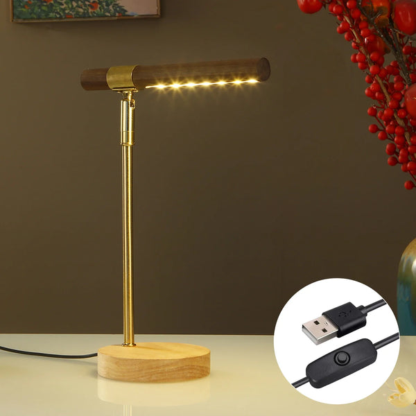 Minimalist Wooden LED Table Lamp with 180° Adjustment – USB-Powered
