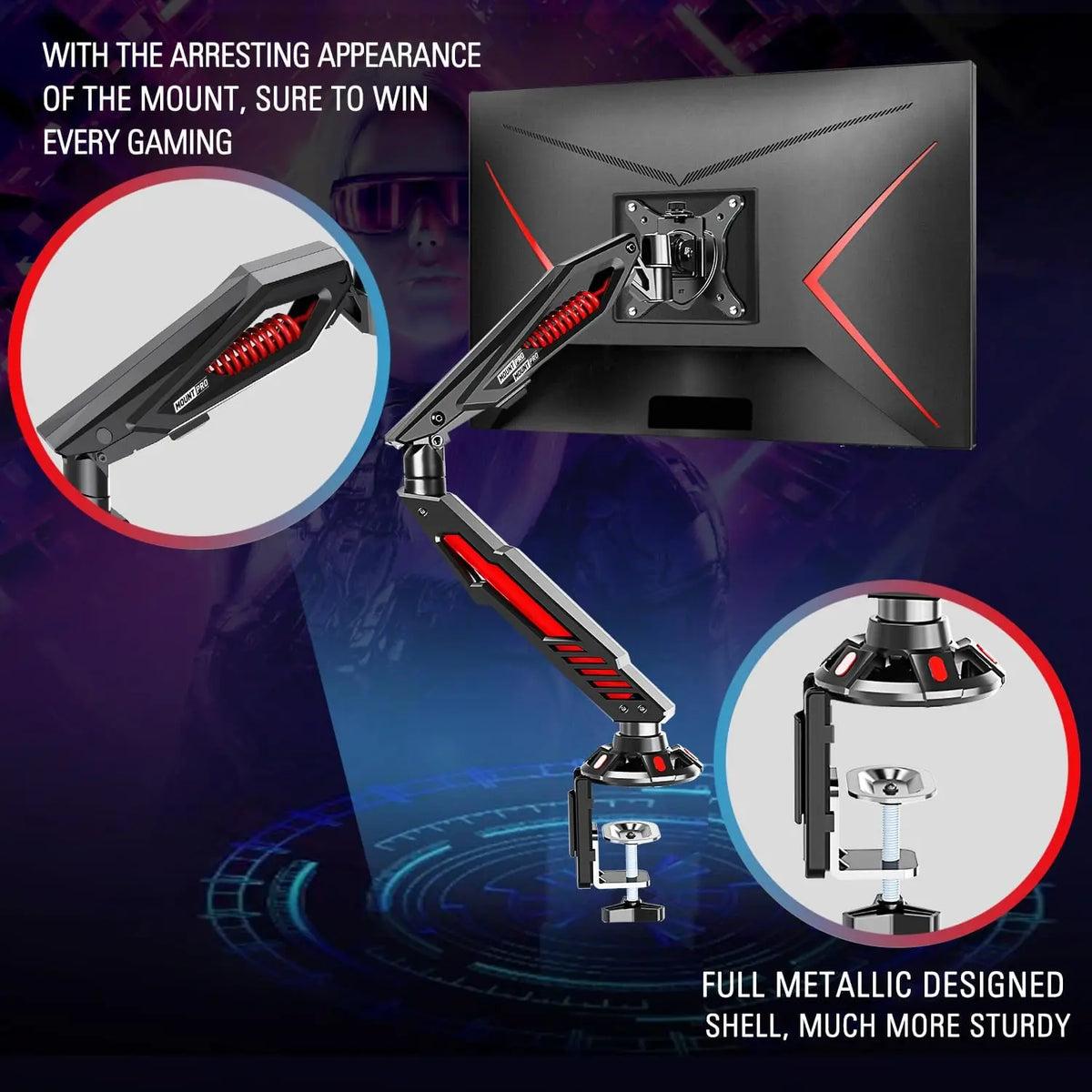 Mechanical Spring Gaming Monitor Arm – Fits Screens up to 32"
