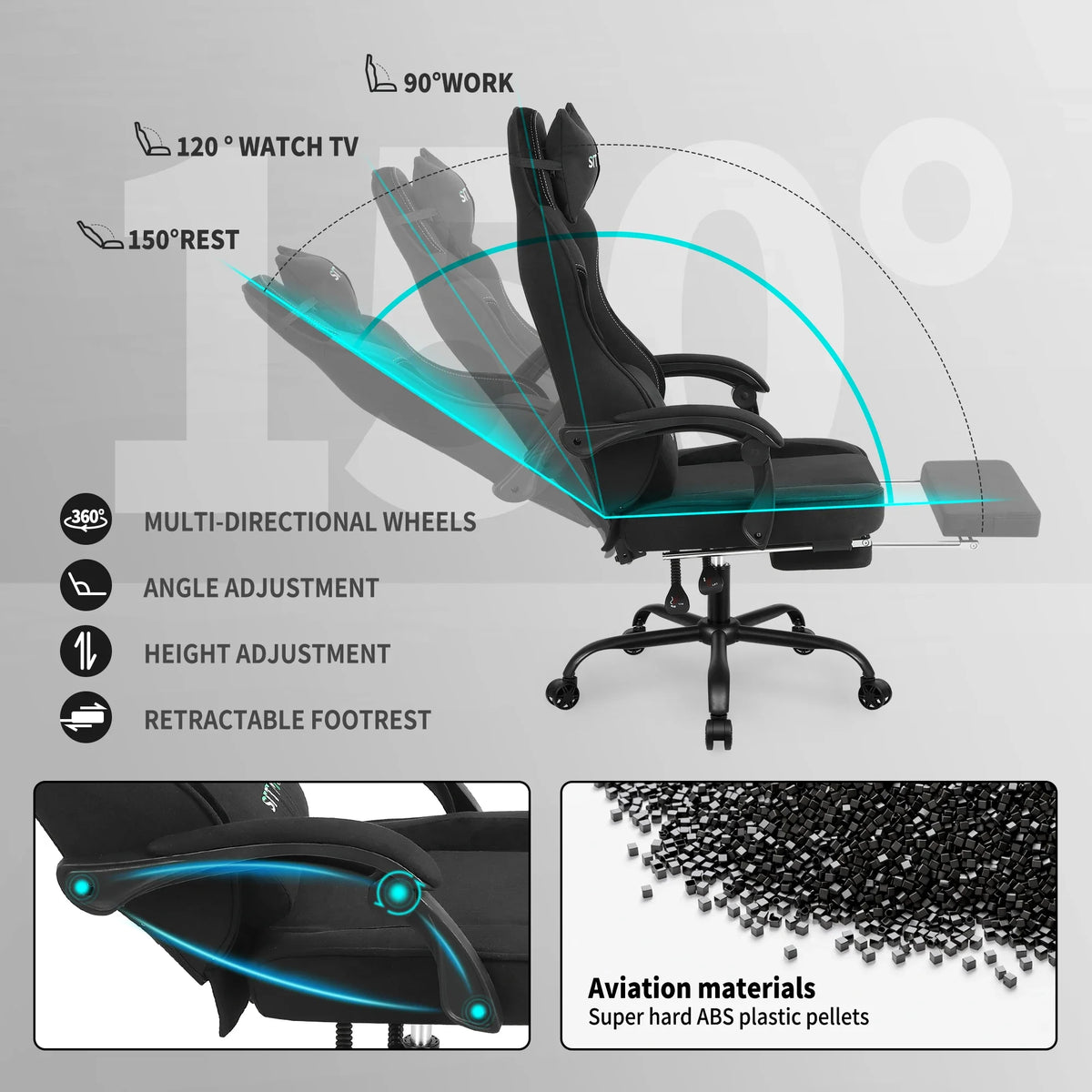 Height-Adjustable Gaming Chair with Footrest, Lumbar Support & Headrest